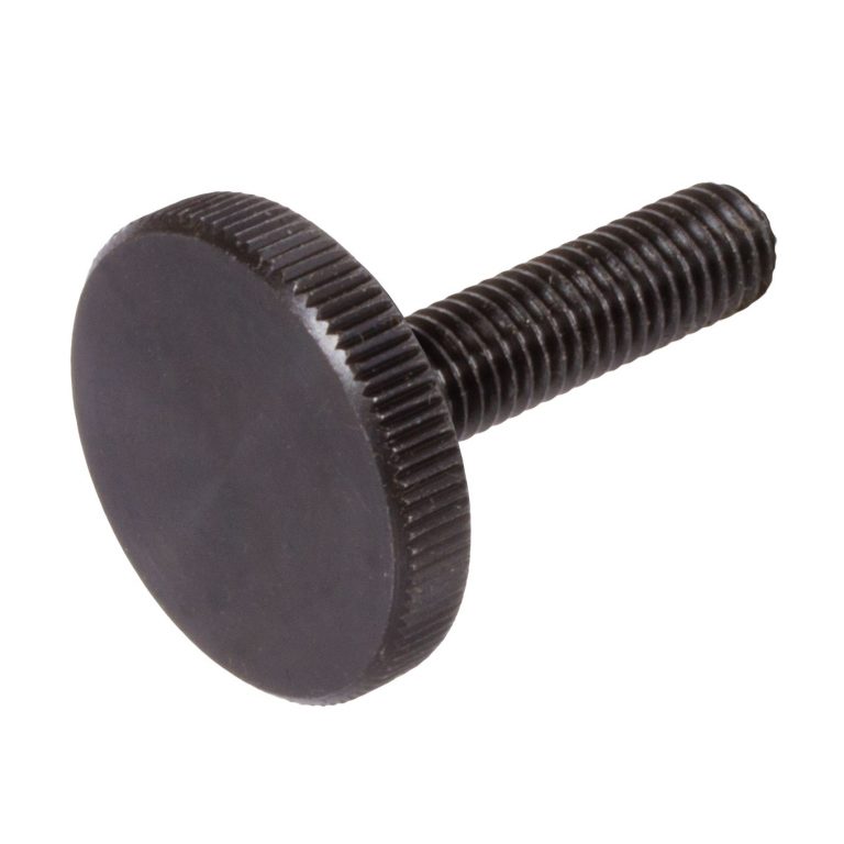 Flat knurled thumb screw DIN 653 M3 x 6mm long steel strength 5.8 black ...