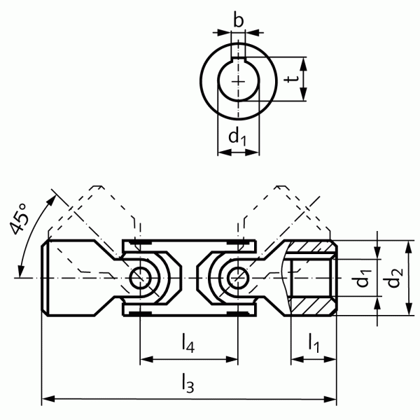 Precision double universal joint WD DIN808 bore 40H7 with keyway DIN