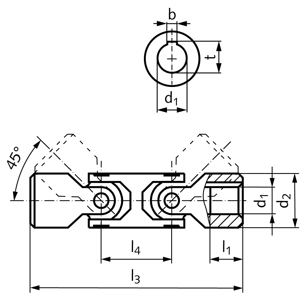 Precision double universal joint WDR DIN 808 bore 20H7 with keyway DIN