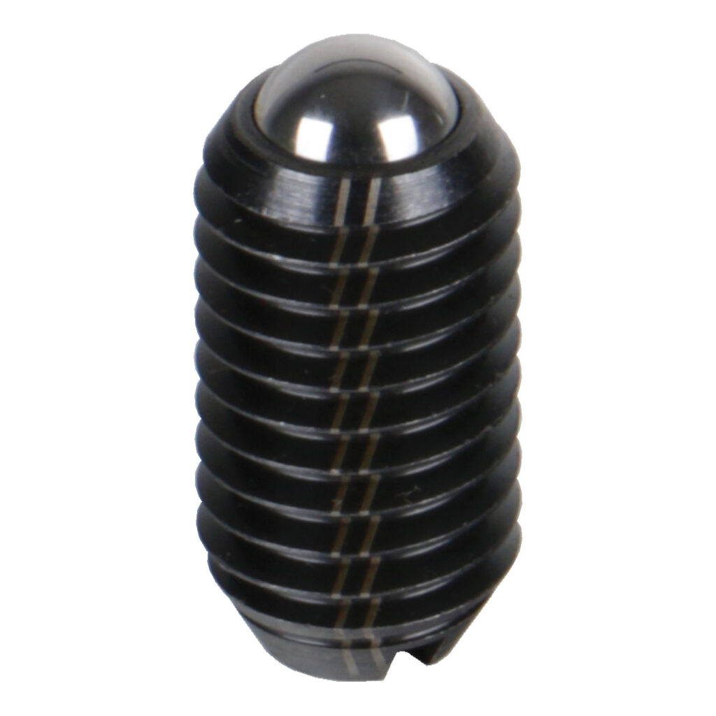 Spring plunger M8 with ball and slot steel black oxide finished strong