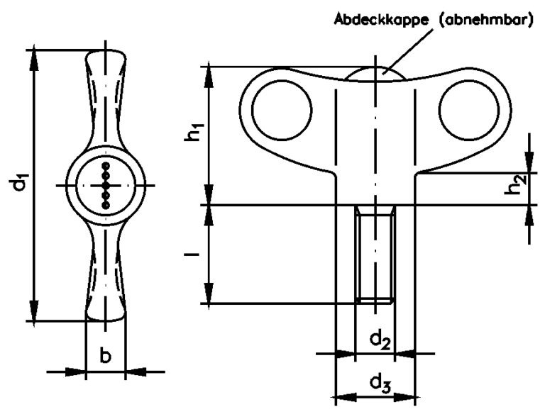 Wing screw made from thermoplast d1 = 70mm external thread M10 x 30mm