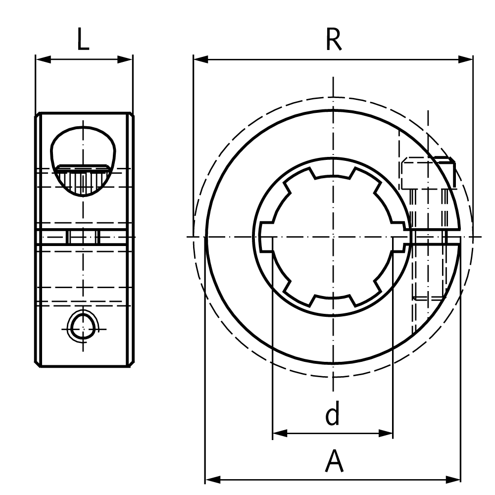 Clamp collar single split material steel C45 with profile DIN 14 KN 36 x 42 SKU 64868200