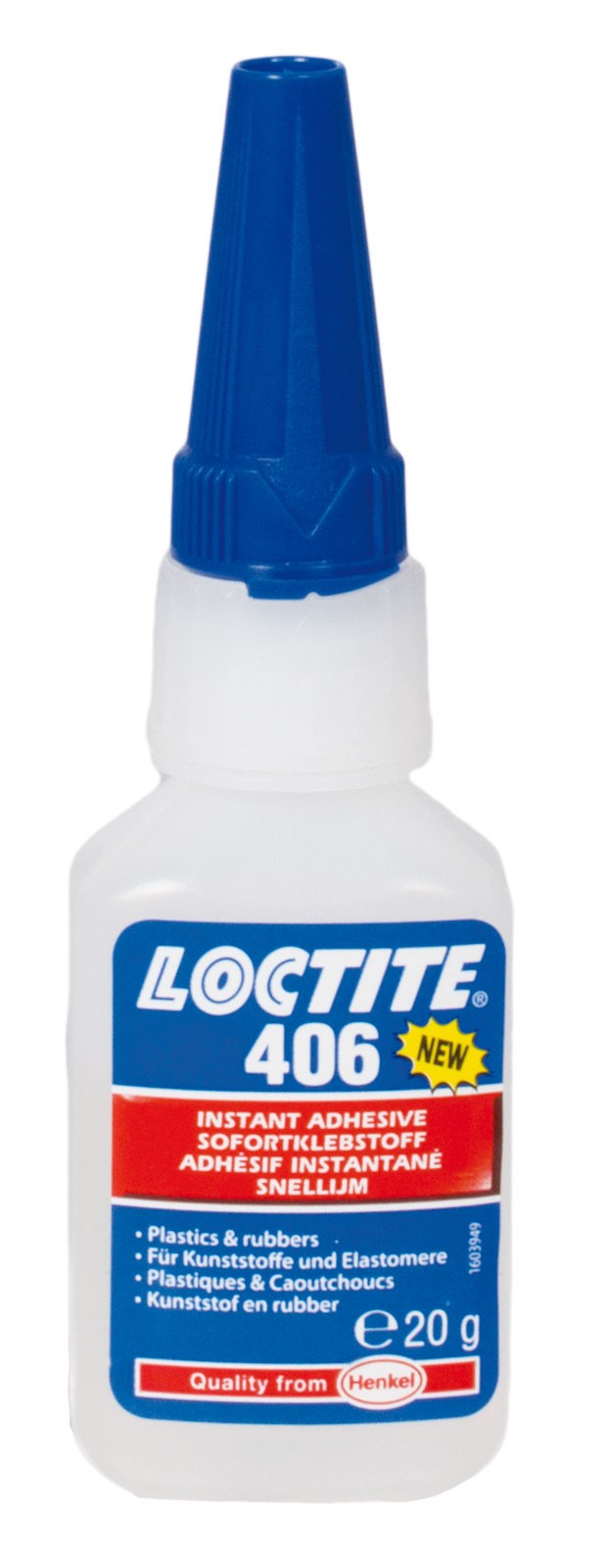 Loctite 406, Instant Adhesive for Plastic and Rubber, Content 20 g  ================================================= Actual safety data sheet  from 31.01.2018 on the internet in the section Downloads  ================================================= SKU