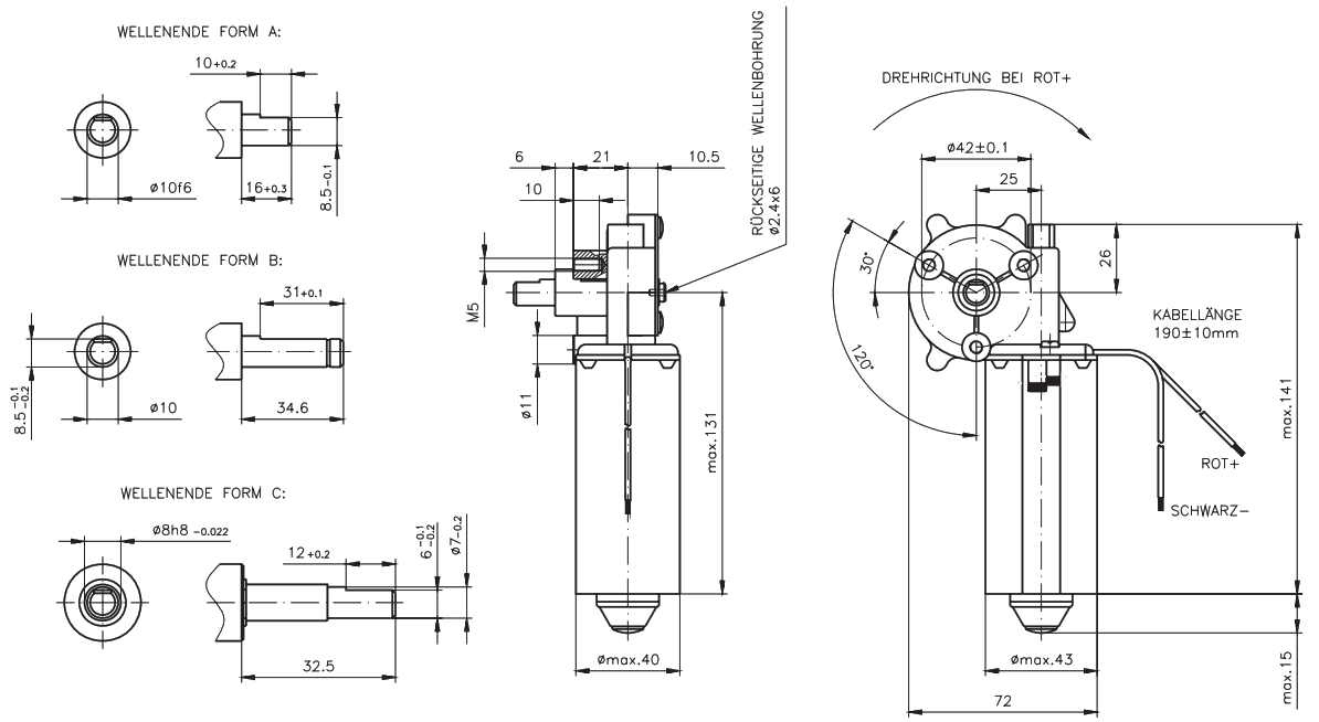 Miniature worm gear motor SFS Gr. 2 with DC-motor 24V i=62:1 idle speed 35  /min SKU: 43047024 - Maedler North America