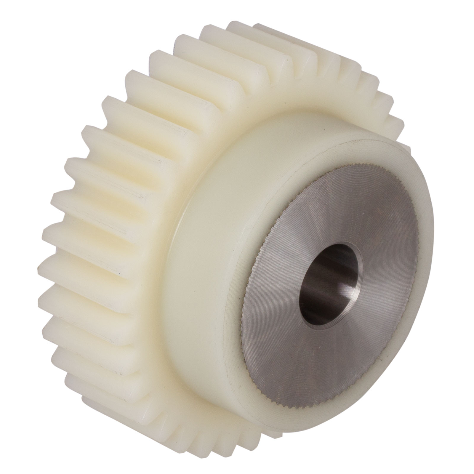 Spur gear made of plastic PA12G with stainless steel core 1.4305 module 1.5 32 teeth tooth width 17mm outside diameter 51mm 