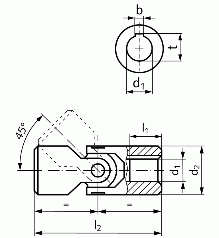 Precision single universal joint WE DIN808 bore 14H7 with keyway DIN
