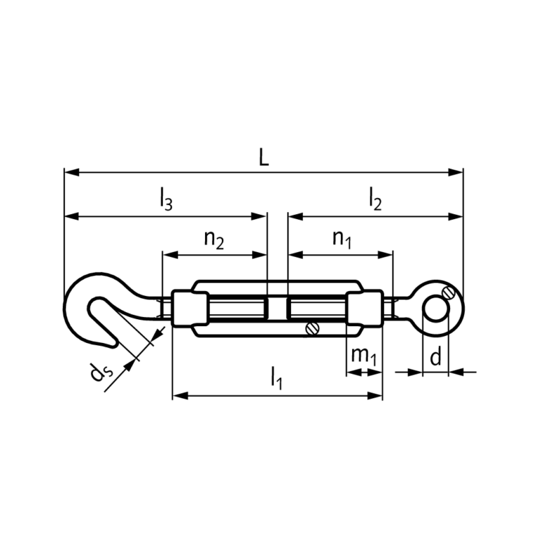 Turnbuckle DIN 1480 with hook and eye thread M12 material S235
