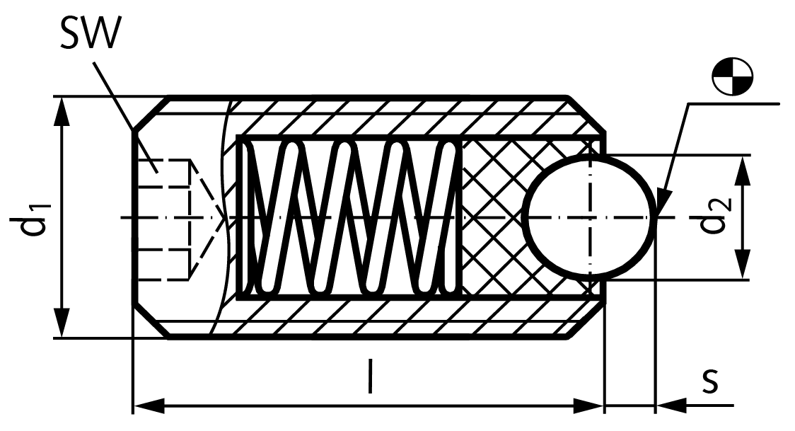 Spring plunger M6 with moving ball and internal hexagon strong spring