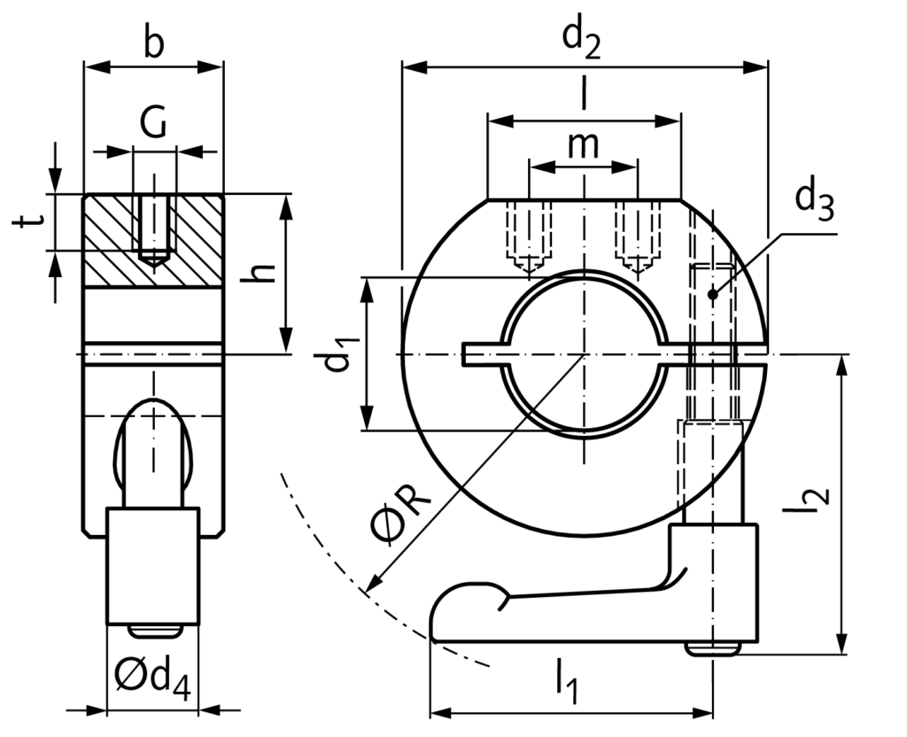 Clamp collar singlesplit steel C45 black oxide finished bore 30mm with