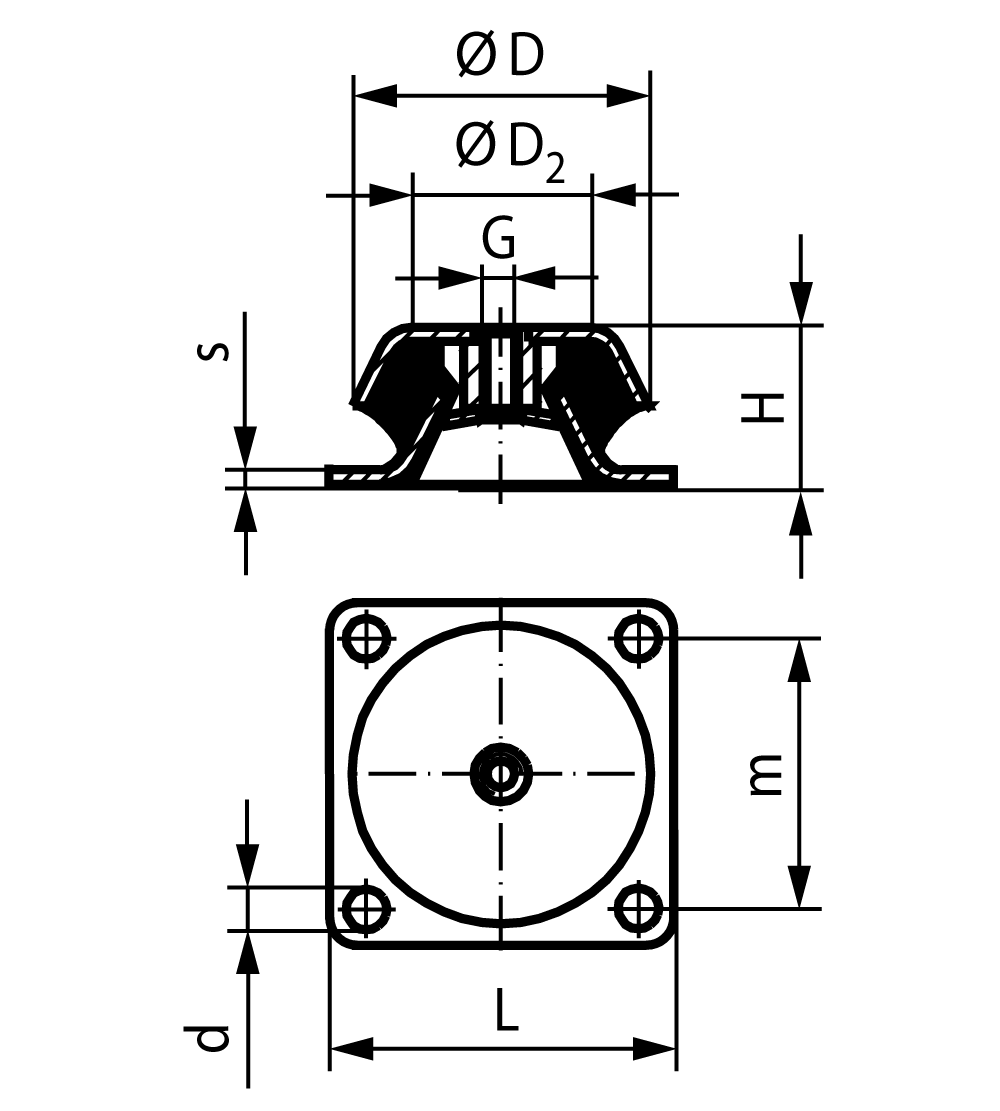 Machine mount failsafe diameter 101mm height 40mm thread M12 square