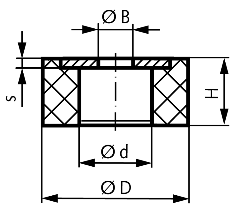 Rubbermetal buffer MGH stainless steel diameter 40mm height 20mm bore 8,4mm (for screw M8) SKU