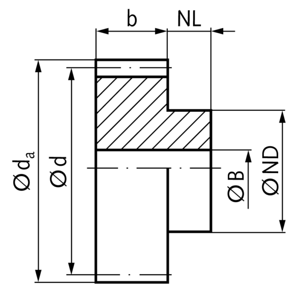 Spur gear made of steel C45 with hub module 3 100 teeth tooth width ...