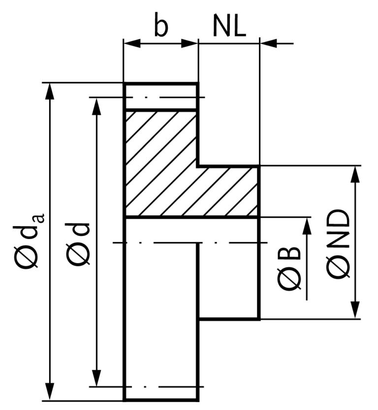 Spur gear made of steel C45 with hub module 1 65 teeth tooth width 10mm