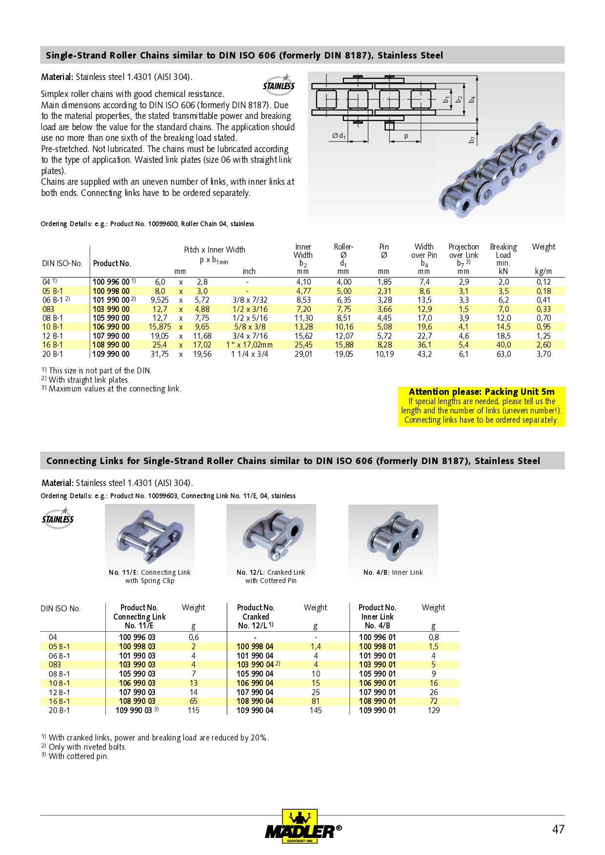 Roller chain similar to 10 B-1 pitch 5/8×3/8″ material stainless