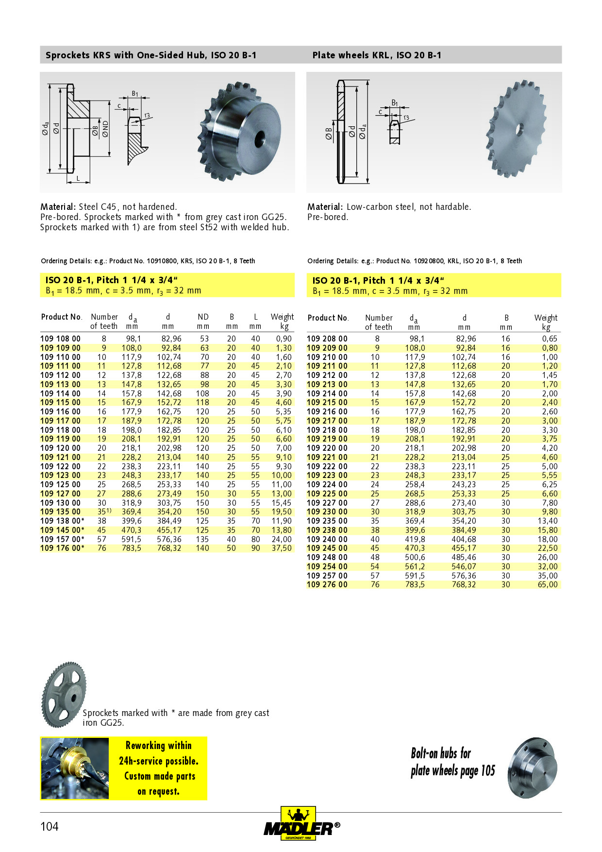 Double sprocket ZRE for 2 single roller chains 06 B-1 25 teeth