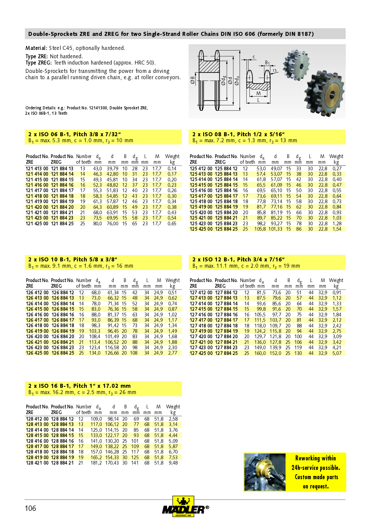 Double sprocket ZREG for 2 single roller chains 08 B-1 19 teeth