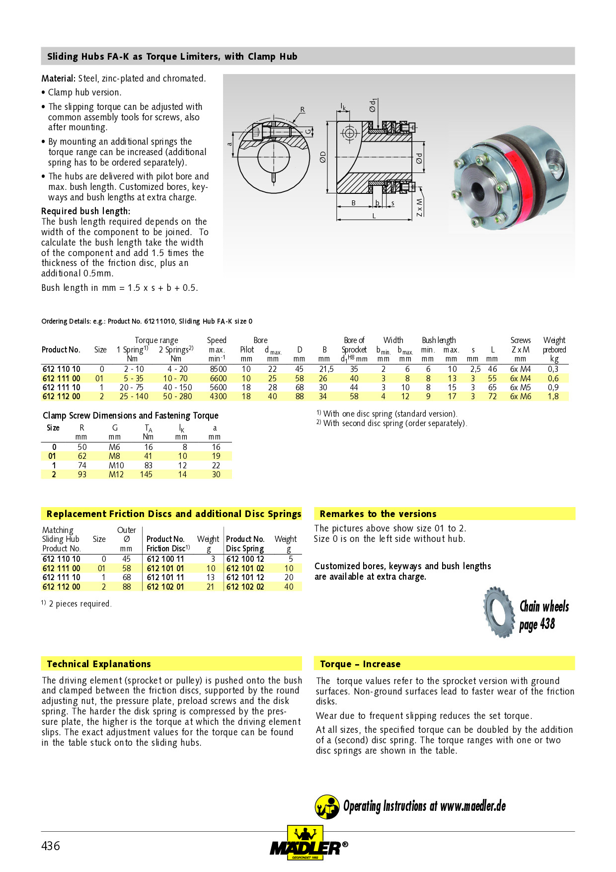 Sliding hub ROBA torque adjustable 240-1200 Nm outer diameter