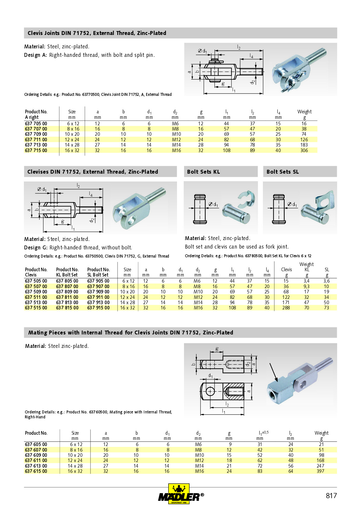 Angle joint DIN 71802 type C size 16 thread M10 left with nut