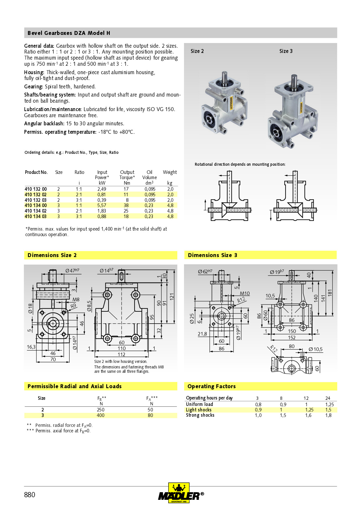 Bevel gearbox DZA, type H, size 3, i=1:1 PN: 41013400 – Maedler