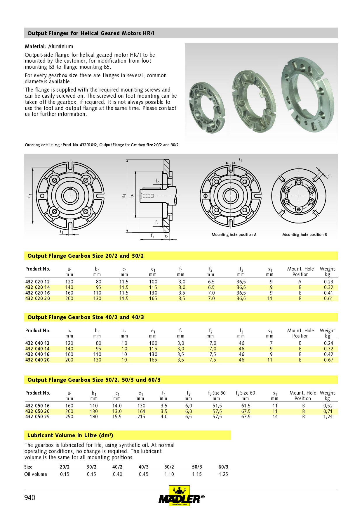 Output flange for helical geared motor HR/I gearbox size 40/2 and
