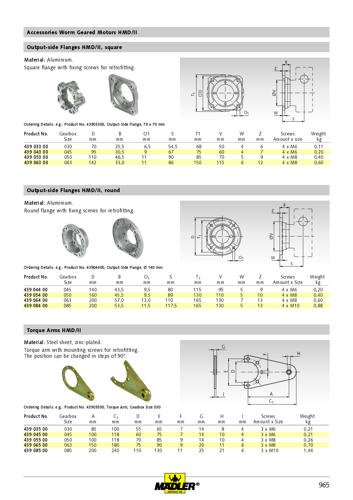 Square shaped output flange for worm gear motor HMD/II gearbox